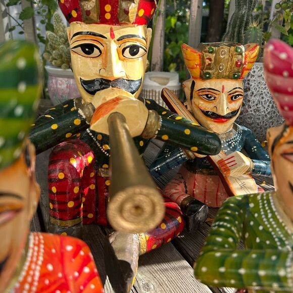 Vintage Set 4- Indian Handicraft Wooden Rajasthan Musicians Folk Art Statues - Picture 2 of 16
